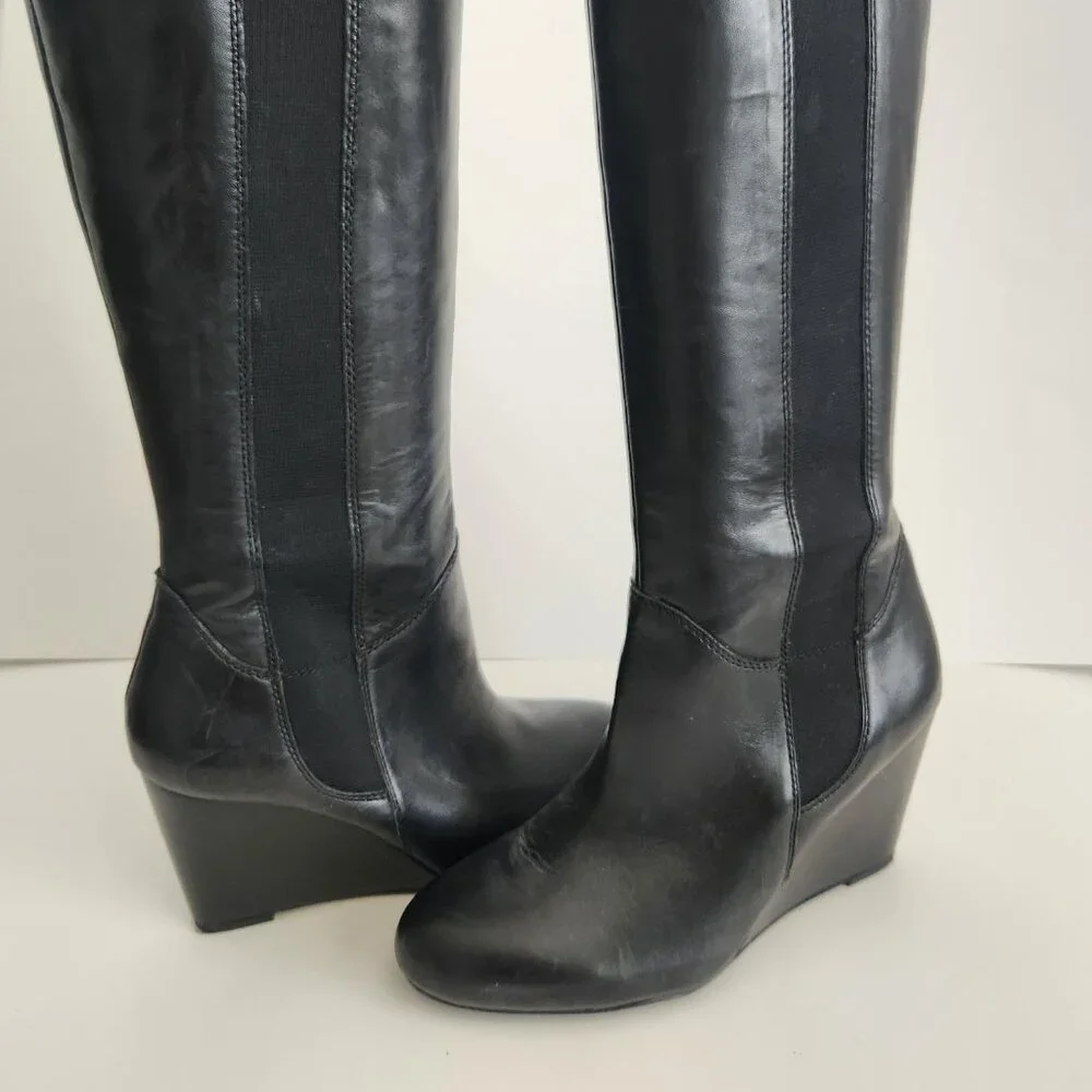 Franco Sarto Knee High Women's Black Leather Boots - Picture 4 of 5